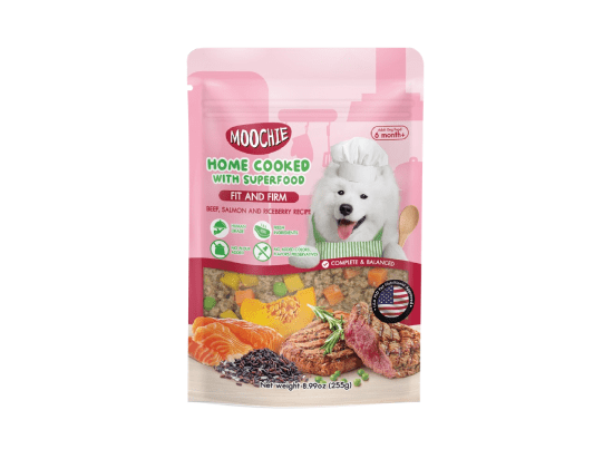 Moochie Home Cooked Dog Food - Fit and Firm - Beef, Salmon and Riceberry Recipe 255g