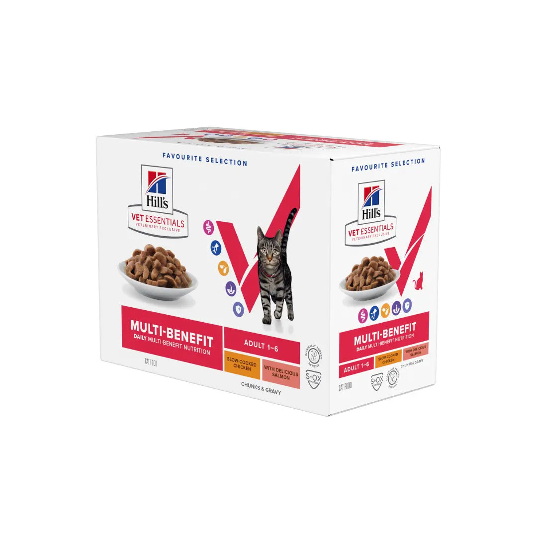 Hill's Vet Essentials Multi-Benefit Adult Cat Chicken Salmon Stew Multipack 85g x12