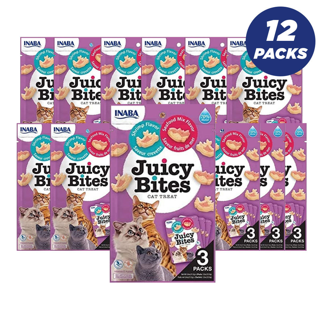 Inaba Juicy Bites Shrimp & Seafood Mix Flavor 33.9G /3 Pouches Per Pack - Pack Of 12