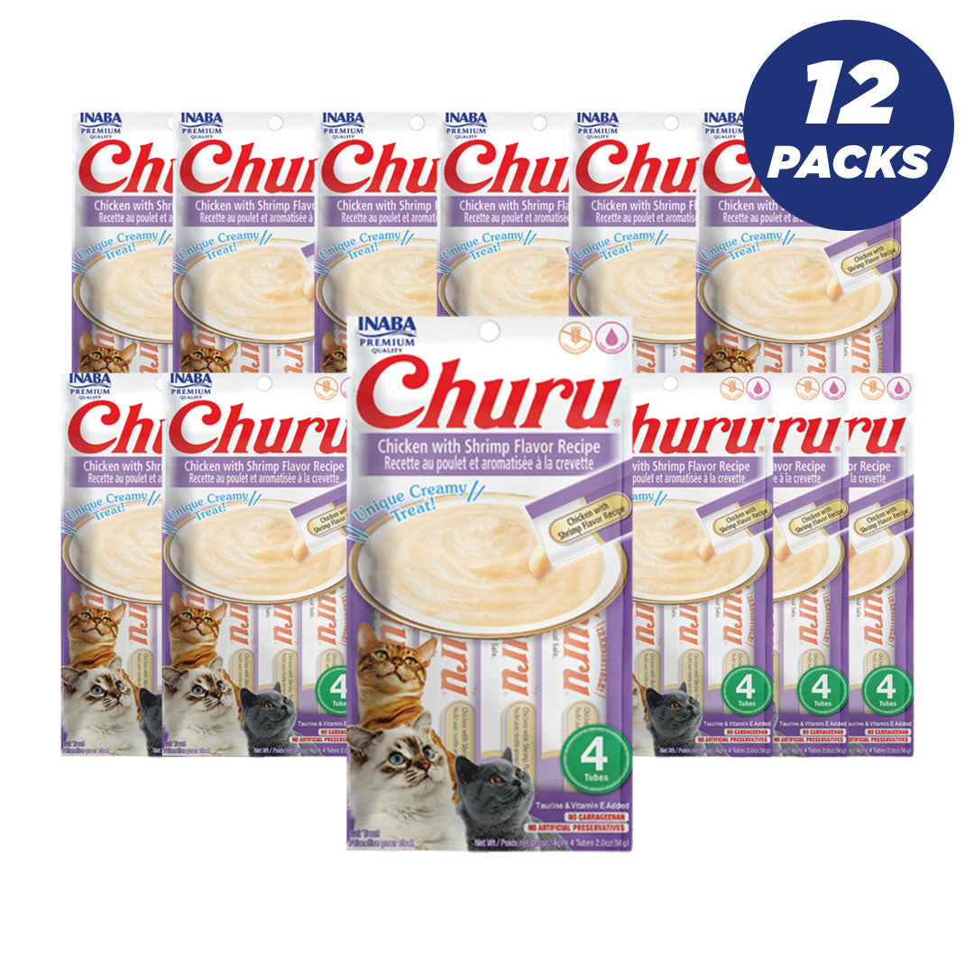 Inaba Churu Chicken With Shrimp 56G - 4 Sticks Per Pack - Pack Of 12