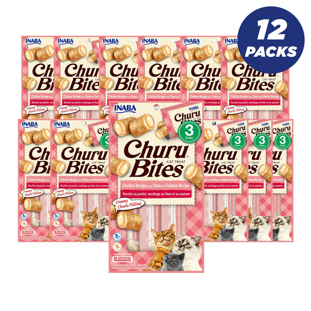 Inaba Churu Chicken Recipe Wraps Tuna With Salmon Recipe 30G /3 Pouches Per Pack - Pack Of 12