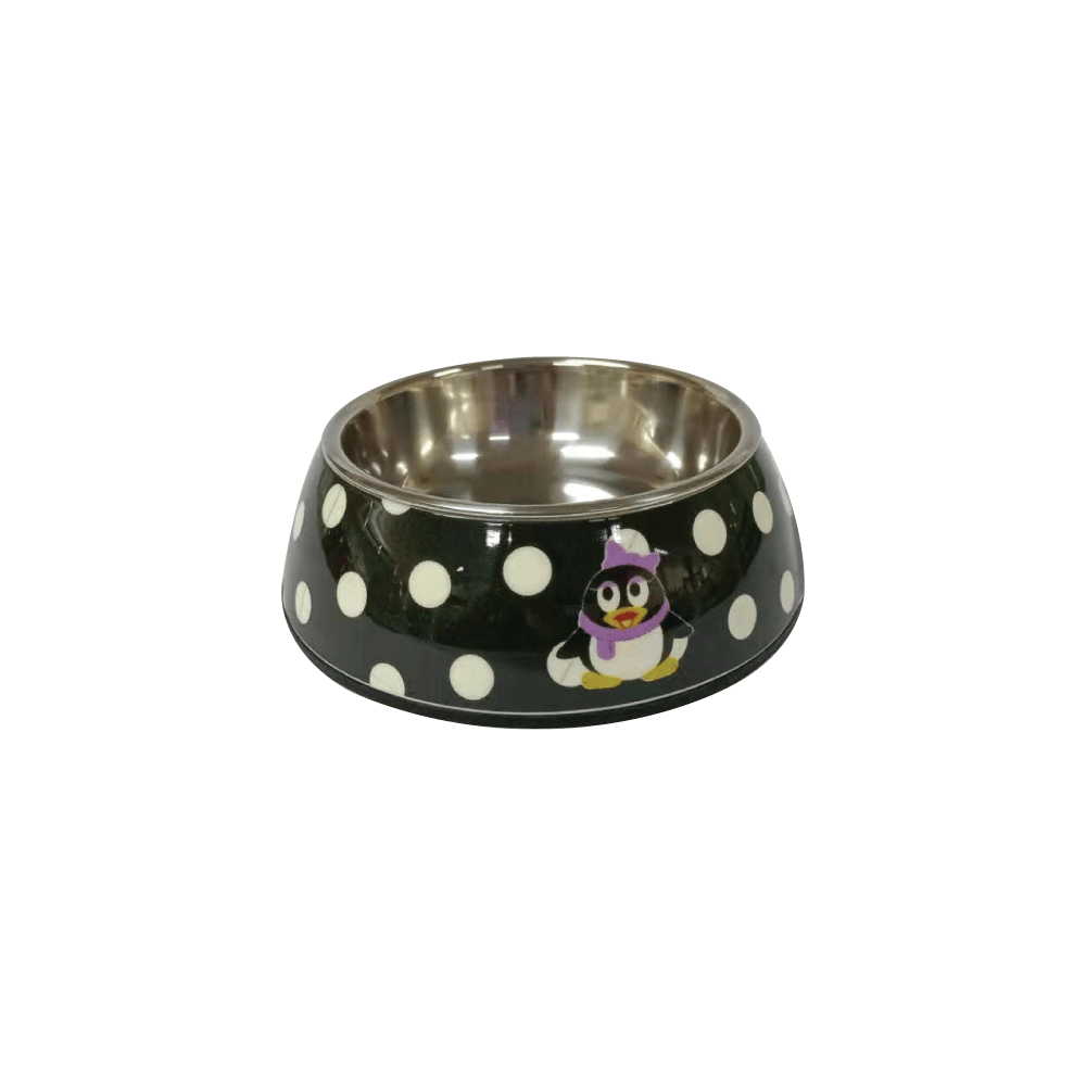 Nutrapet Applique Melamine Round Bowl BLack & White Polka Large