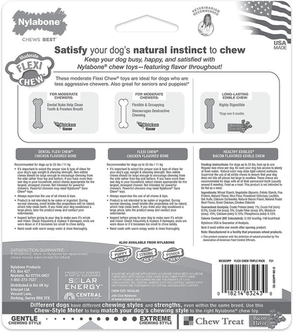 Nylabone Flexi Chew Variety Pack (1 Each Dental Chew / Healthy Edibles Bacon / Flexi Chew Original) Regular Nylon Chews
