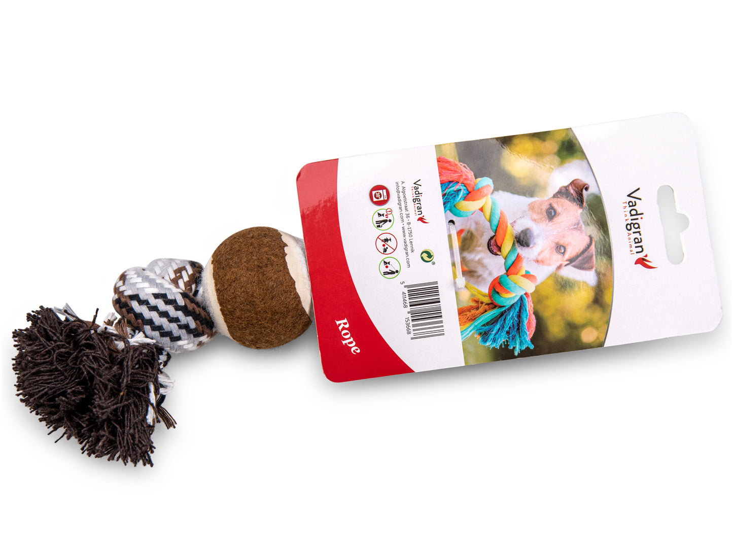 Vadigran Cotton Rope 2 Knots + Tennisball Brown - 26cm