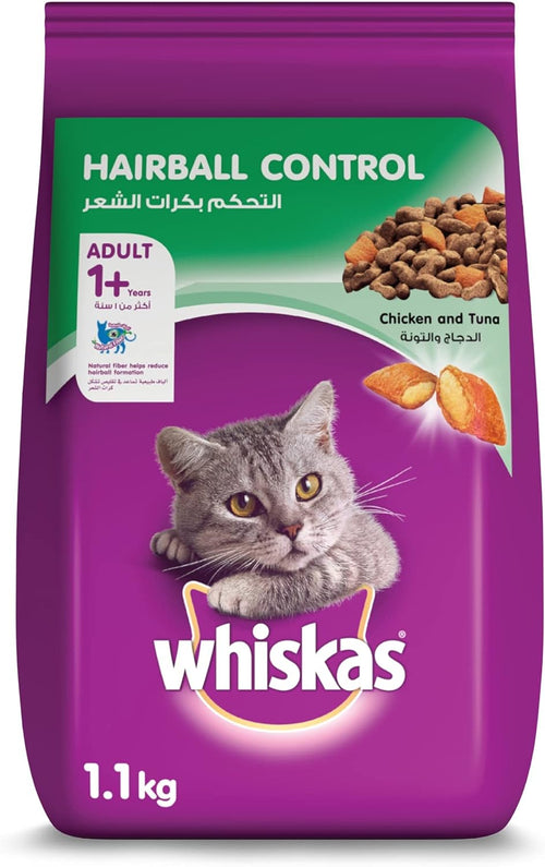 Whiskas Adult Hairball Control with Chicken & Tuna Dry Cat Food - 1.1KG