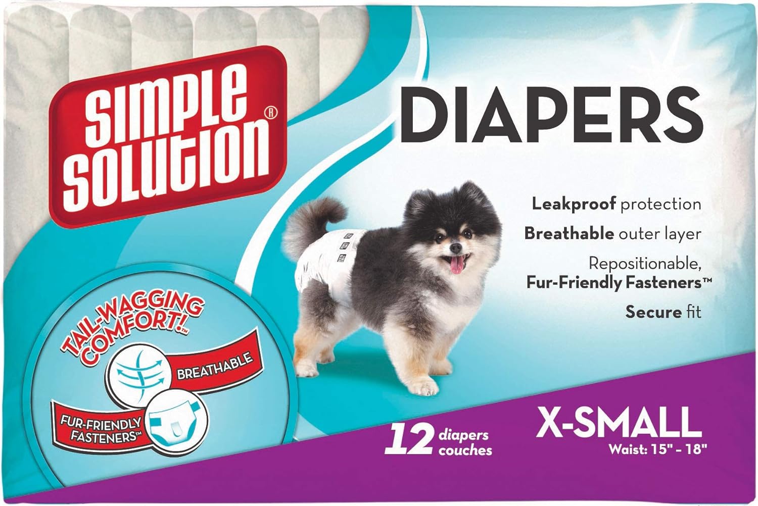 Simple Solution New True Fit Disposable Female Dog Diapers with Wetness Indicator XS,Toy 12 Pack