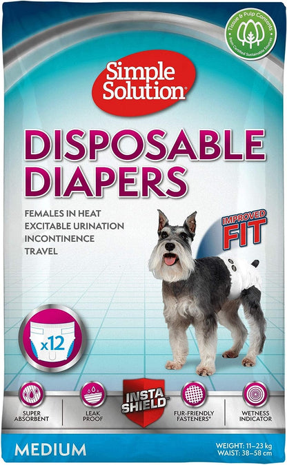 Simple Solution Disposable Female Dog Diapers, Medium Pack of 12
