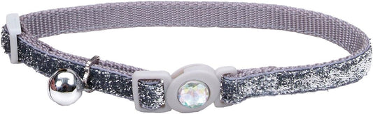Coastal 3/8" Safe Cat Jewel Buckle Glitter Overlay Collar Silver