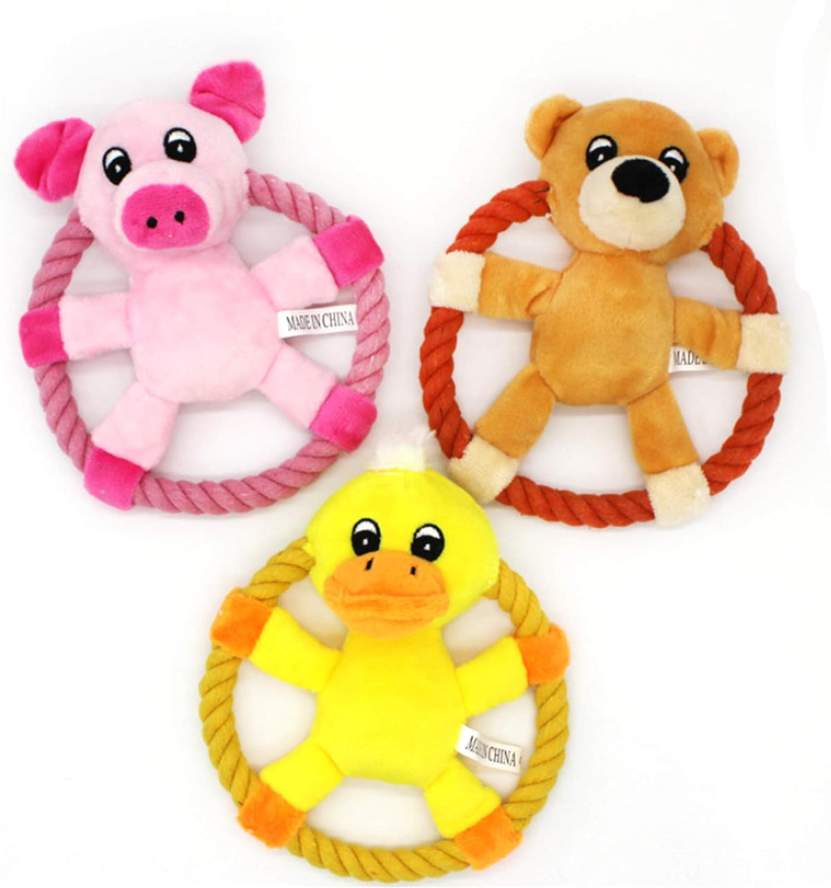 Plush Pet Squeakz Spinnnerz Ducky/Piggy/Beary Dog Toy - 13 x 18cm