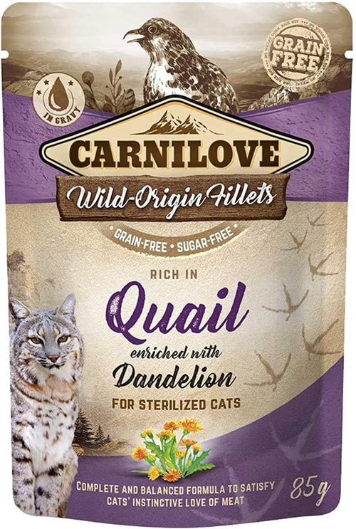 Carnilove Quail enriched with Dandelion for Sterilized Cats Wet Food Pouches - 85g