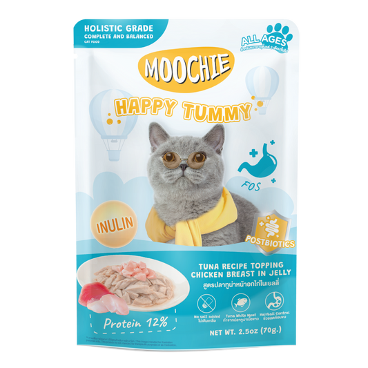 Moochie Tuna Recipe Topping Chicken Breast In Jelly Cat Food for Happy Tummy/Digestion 70g