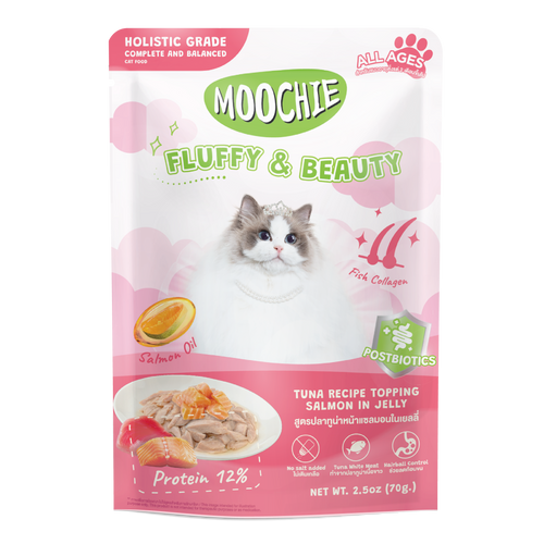 Moochie Tuna Recipe Topping Salmon In Jelly Cat Food for Fluffy & Beauty 70g