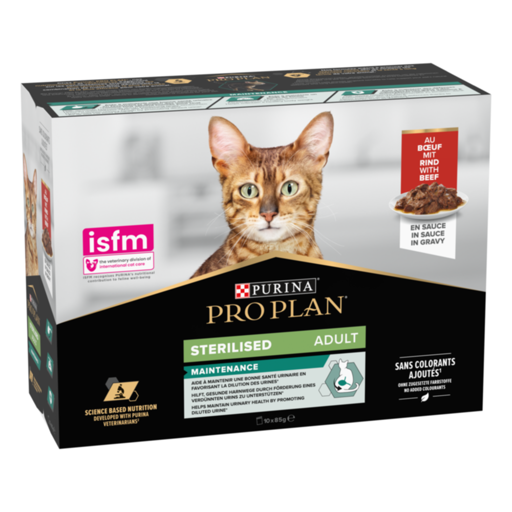 Pro Plan Sterilised Wet Cat Food, Beef in Gravy, Multipack, 10 x 85g (Pack of 10)
