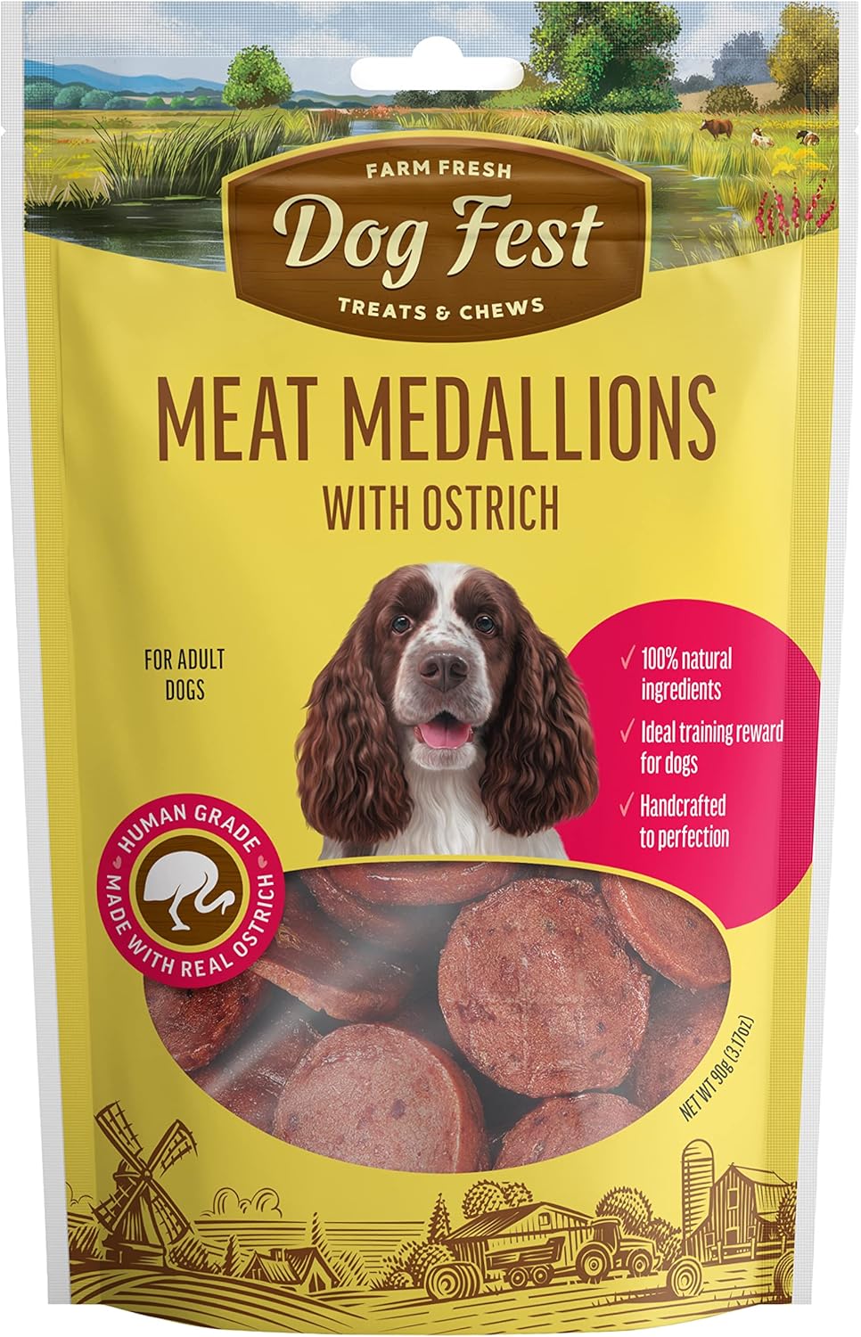 Dog Fest Meat Medallions with Ostrich Dog Treats - 90g