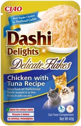 Inaba Dashi Delights Delicate Flakes Chicken With Tuna Recipe Cat Treats 40G