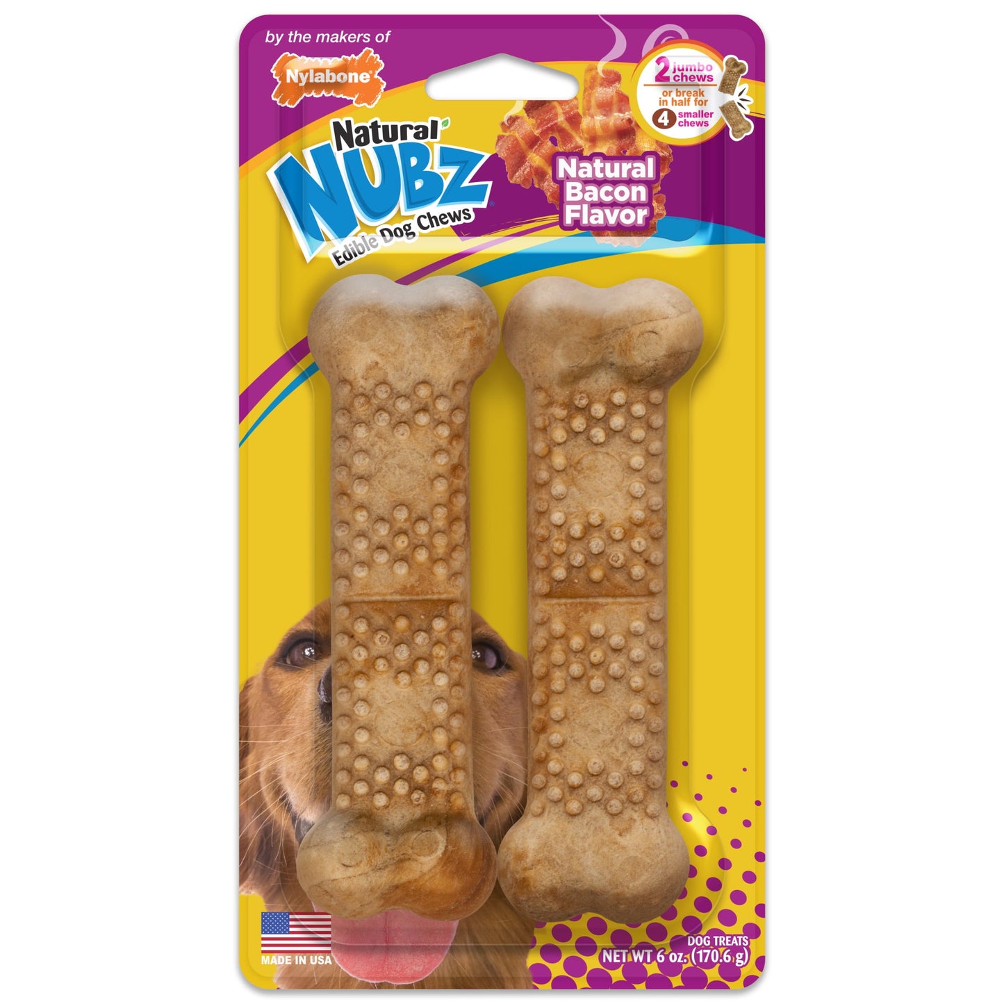 Nylabone Nubz Bacon 2-Count Jumbo – Edible Bacon Dog Treat Chews for Large Dogs UAE