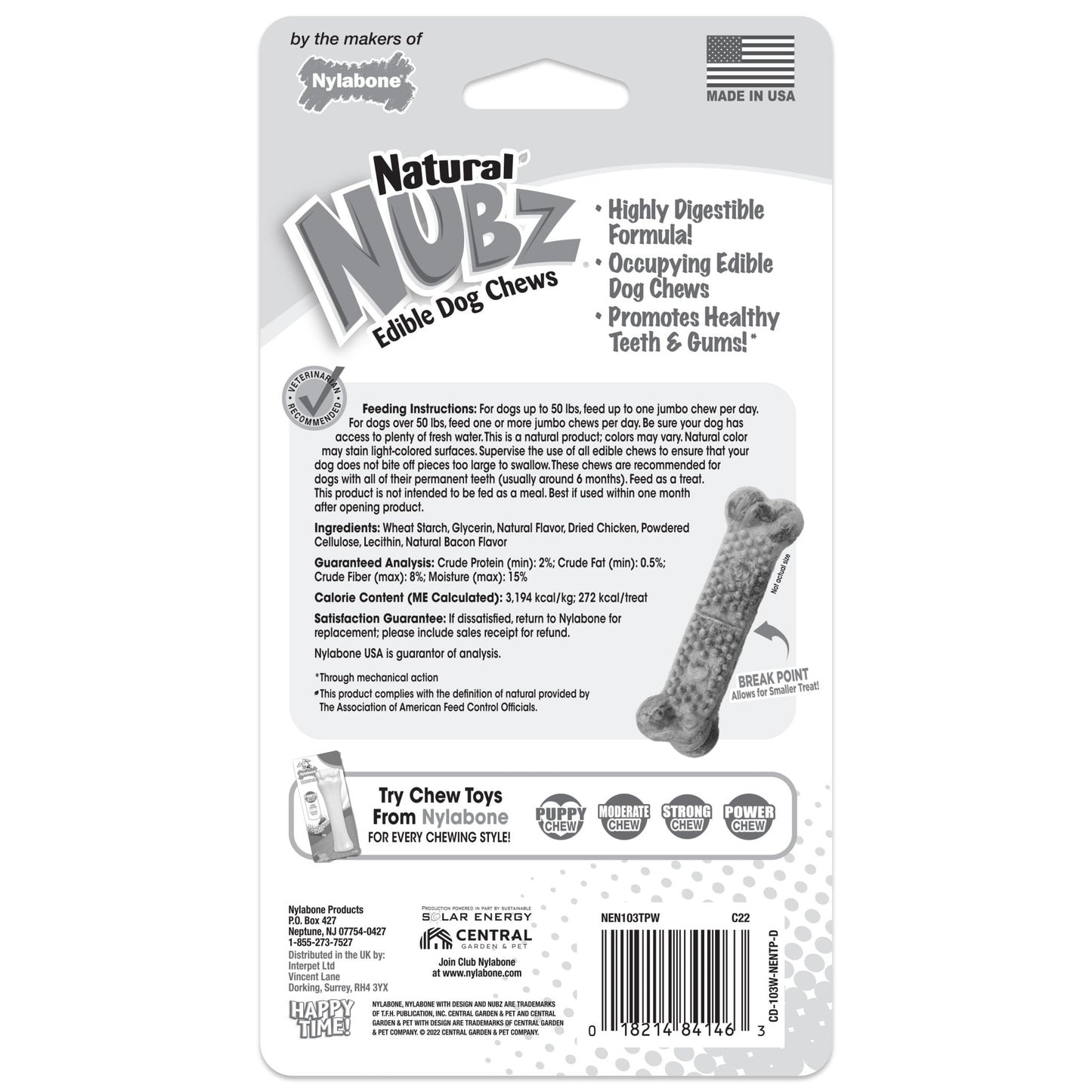 Nylabone Nubz Bacon 2-Count Jumbo – Edible Bacon Dog Treat Chews for Large Dogs UAE