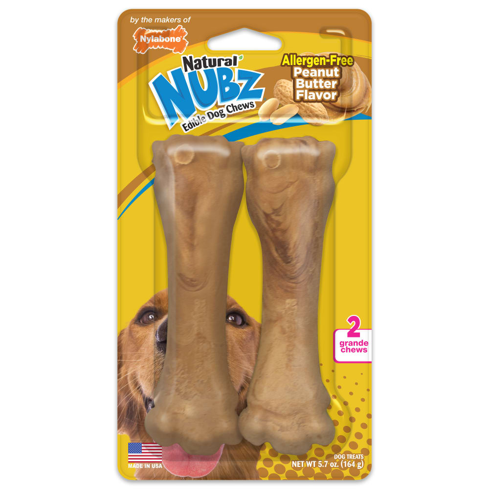 Nylabone Nubz Peanut Butter 2-Count Grande – Edible Peanut Butter Dog Treat Chews UAE