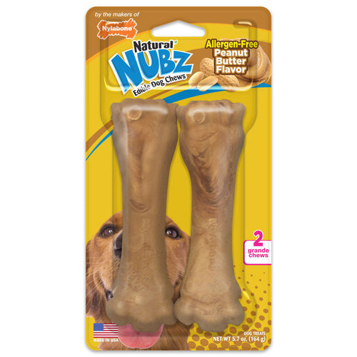 Nylabone Nubz Peanut Butter 2-Count Grande – Edible Peanut Butter Dog Treat Chews UAE