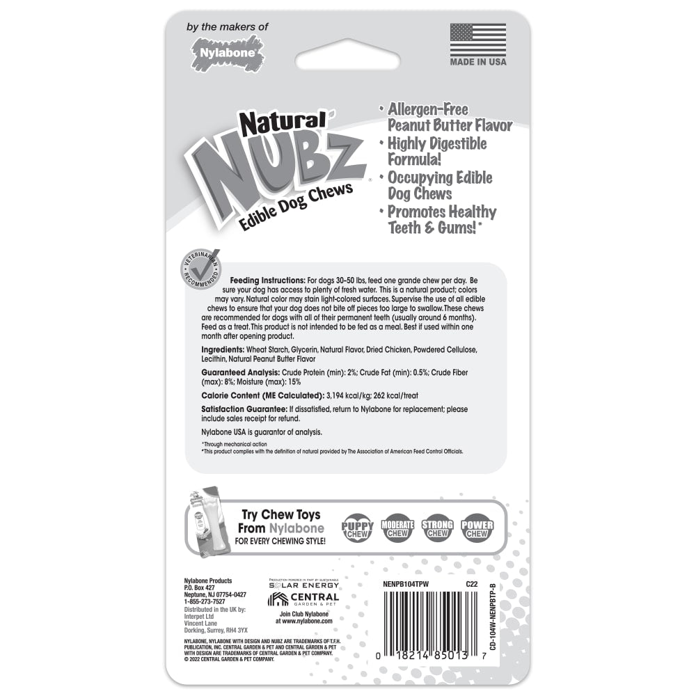 Nylabone Nubz Peanut Butter 2-Count Grande – Edible Peanut Butter Dog Treat Chews UAE