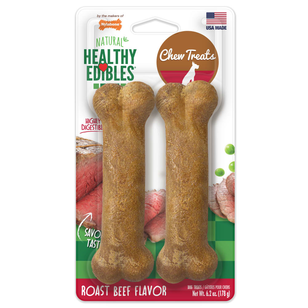 Nylabone Healthy Edibles Longer Lasting Roast Beef 2-Count Wolf – Large Dog Beef Treat UAE