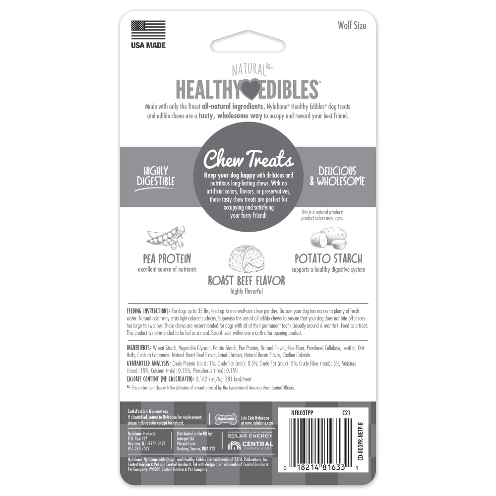 Nylabone Healthy Edibles Longer Lasting Roast Beef 2-Count Wolf – Large Dog Beef Treat UAE