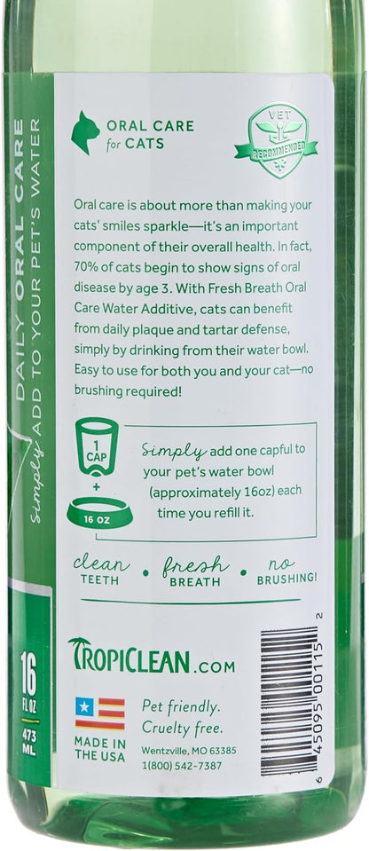 TropiClean Fresh Breath Dental Health Solution for Cats, 16oz