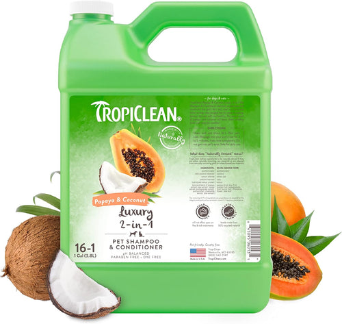 TropiClean Papaya & Coconut Luxury 2-in-1 Shampoo and Conditioner for Pets, 1 gallon