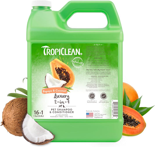 TropiClean Papaya & Coconut Luxury 2-in-1 Shampoo and Conditioner for Pets, 1 gallon
