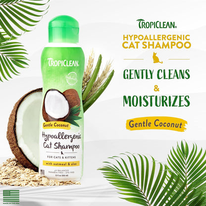 TropiClean Gentle Coconut Hypoallergenic Cat and Kitten Shampoo, 12oz
