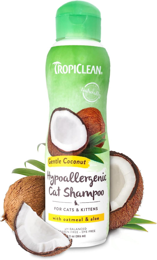 TropiClean Gentle Coconut Hypoallergenic Cat and Kitten Shampoo, 12oz