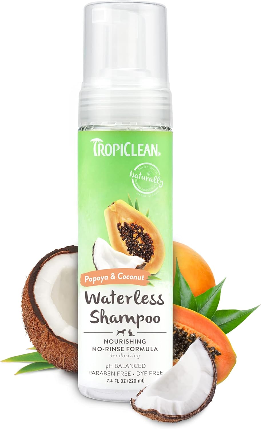 TropiClean Papaya Waterless Shampoo for Pets, 7.4oz