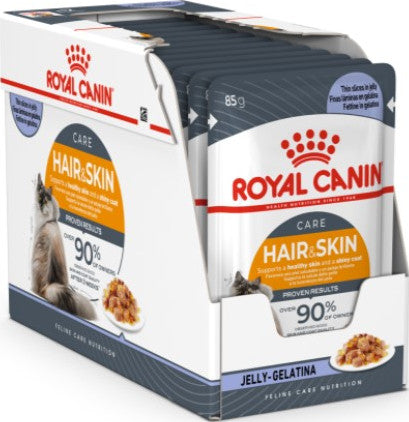 Royal Canin Feline Care Nutrition Hair & Skin Jelly (Wet Food - Pouch) 85g-BOX OF 12