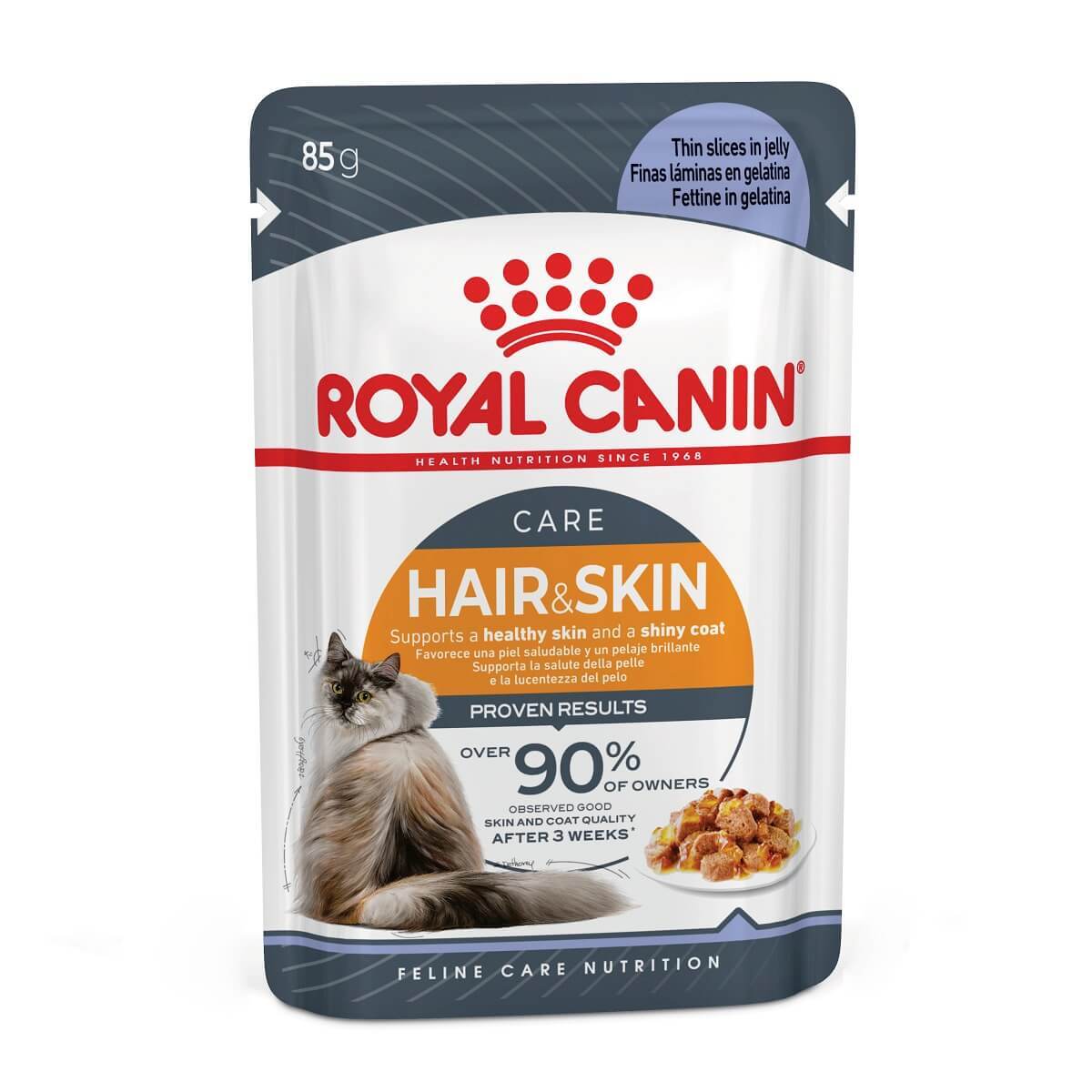 Royal Canin Feline Care Nutrition Hair & Skin Jelly (Wet Food - Pouch) 85g-BOX OF 12