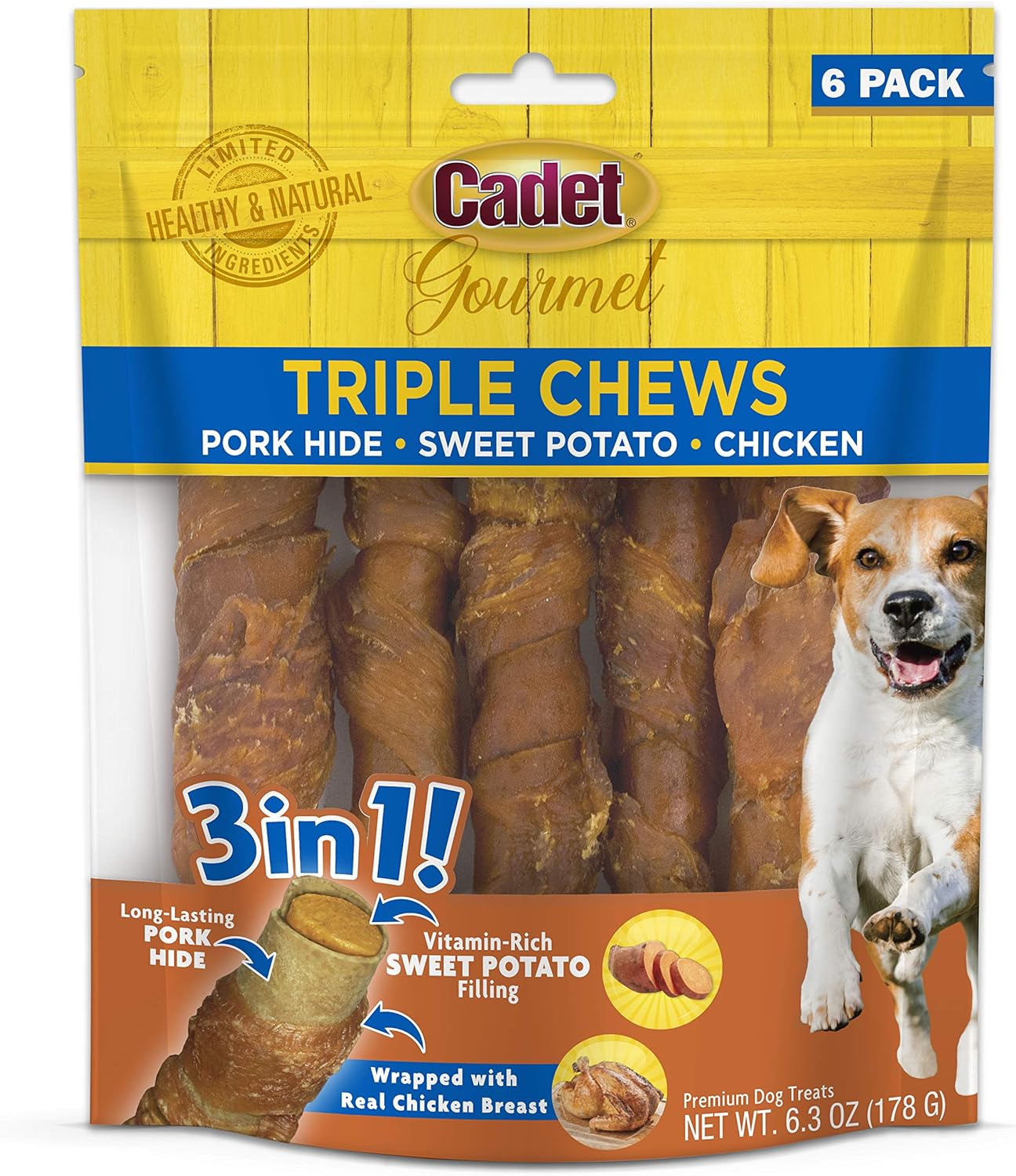 Cadet 6 pk. Chicken & Sweet Potato Triple Chew Treat Dog Treats & Chews
