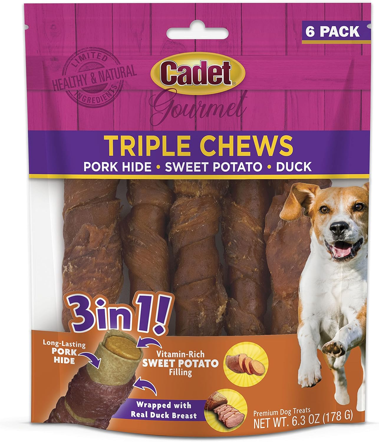 Cadet 6 pk. Duck & Sweet Potato Triple Chew Treat Dog Treats & Chews