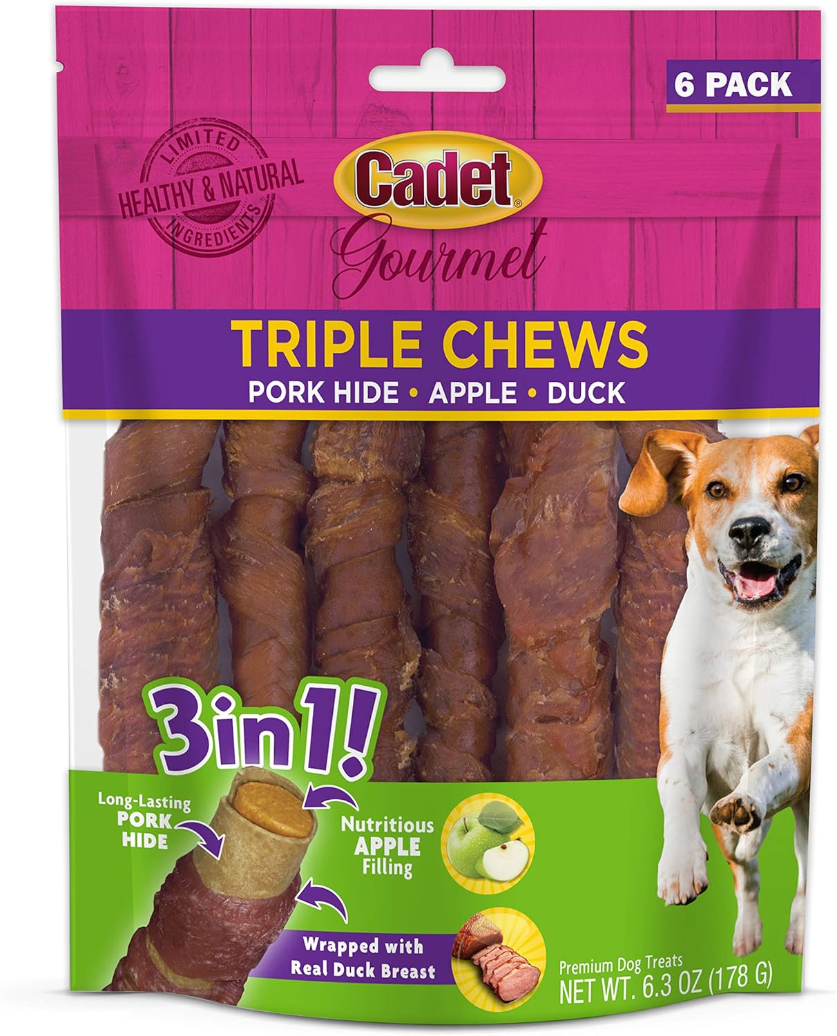 Cadet 6 pk. Duck & Apple Triple Chew Treat Dog Treats & Chews