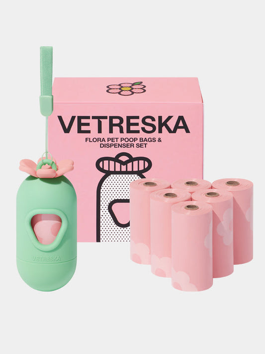 VETRESKA Flora Pet Poop Bags & Dispenser Set (1 Dispenser + 7 Rolls)