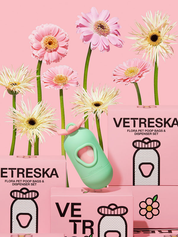 VETRESKA Flora Pet Poop Bags & Dispenser Set (1 Dispenser + 7 Rolls)