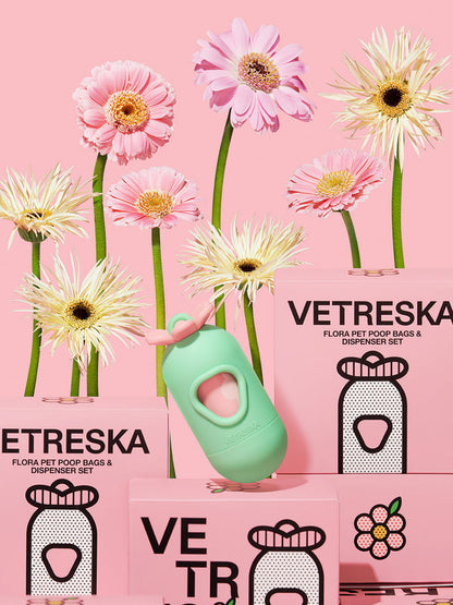 VETRESKA Flora Pet Poop Bags & Dispenser Set (1 Dispenser + 7 Rolls)