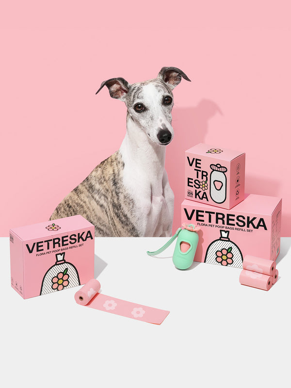 VETRESKA Flora Pet Poop Bags & Dispenser Set (1 Dispenser + 7 Rolls)