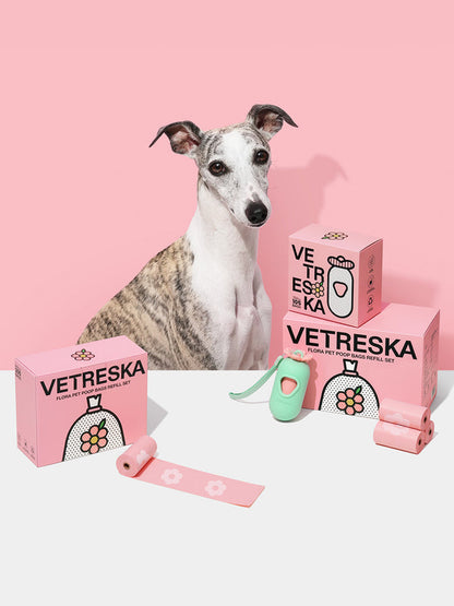 VETRESKA Flora Pet Poop Bags & Dispenser Set (1 Dispenser + 7 Rolls)