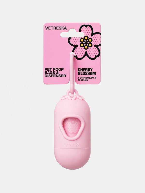 VETRESKA Cherry Blossom Pet Poop Bags & Dispenser (1 Dispenser + 1 Roll)
