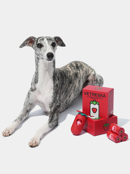 VETRESKA Strawberry Pet Poop Bags & Dispenser Set (1 Dispenser + 7 Rolls)
