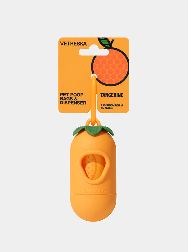 VETRESKA Tangerine Pet Poop Bags & Dispenser (1 Dispenser + 1 Roll)