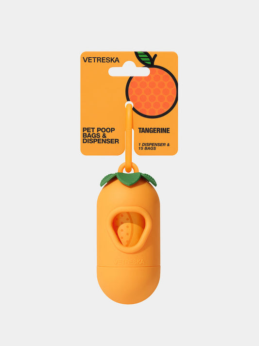 VETRESKA Tangerine Pet Poop Bags & Dispenser (1 Dispenser + 1 Roll)