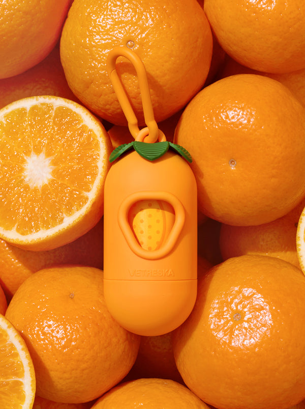 VETRESKA Tangerine Pet Poop Bags & Dispenser (1 Dispenser + 1 Roll)