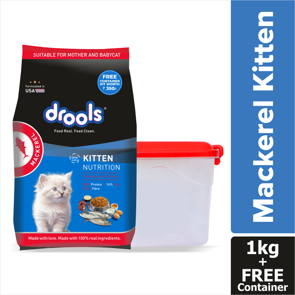 Drools Kitten Mackerel Dry Food 1kg (with Container Free)