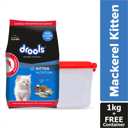Drools Kitten Mackerel Dry Food 1kg (with Container Free)