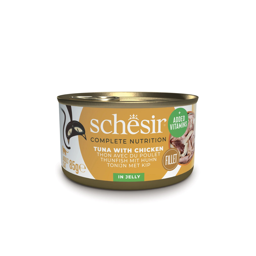 Schesir Complete & Balanced Nutrition Wet Cat Food in Jelly Can- Tuna With Chicken 85g